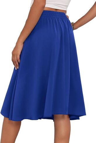 Laolasi Womens A-Line Midi Skirt Summer Trendy Trendy High Pheched Boho Natual Beach Flowed Lower Lower the Knee Trants with Jobs in Kuwait