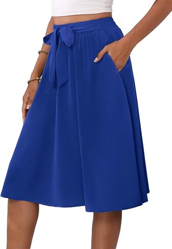 Laolasi Womens A-Line Midi Skirt Summer Trendy Trendy High Pheched Boho Natual Beach Flowed Lower Lower the Knee Trants with Jobs in Kuwait