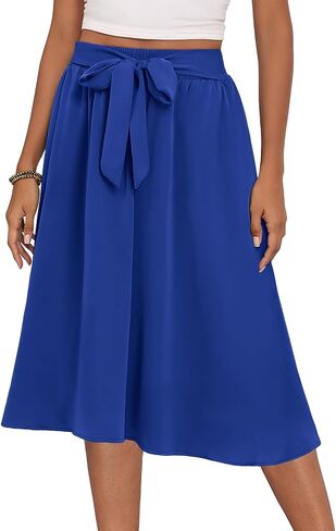 Laolasi Womens A-Line Midi Skirt Summer Trendy Trendy High Pheched Boho Natual Beach Flowed Lower Lower the Knee Trants with Jobs in Kuwait