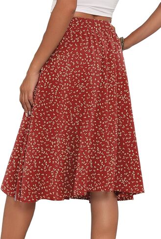 Laolasi Womens A-Line Midi Skirt Summer Trendy Trendy High Pheched Boho Natual Beach Flowed Lower Lower the Knee Trants with Jobs in Kuwait