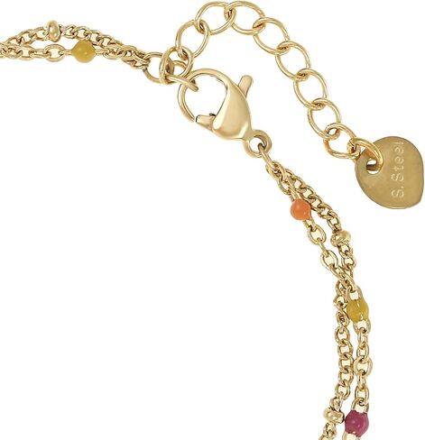 Made by Nami Dainty Gold Link Bracelets for Women Adjustable Double Layered Gold Chain Bracelet with Colorful Beads 7.5" + 2" Chain Extension in Saudi Arabia