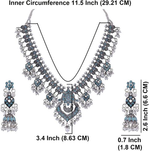 Efulgenz Choker Necklace and Earrings Indian Oxidized Jewelry Set for Women Antique Bohemian Faux Pearl Crystal Stone Necklace Jhumka Jhumki Earrings Wedding Fashion Jewelry for Women in Saudi Arabia