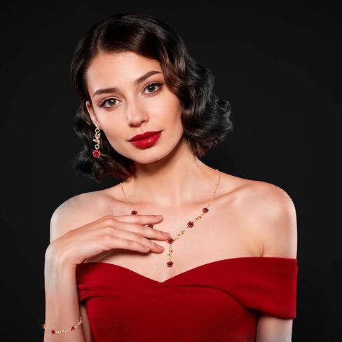 Red Rose Jewelry Set, 3Pcs Red Flower Necklaces for Women Rose Necklace Dangle Bracelet Set Vintage Earrings Pendant Amulet chain for Women's Wedding Prom Valentine Birthday Party in Saudi Arabia