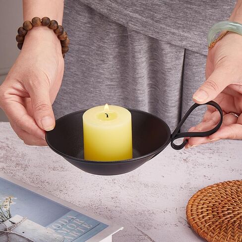 Black Candlestick Pillar Candle Holders Set of 2, Cute Candle Plate with Handle for Fireplace Dining Table Centerpiece Decoration in Kuwait