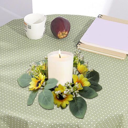 Sunflower Candle Ring 10 Inch Yellow with Leaves White Berry 2PCS in Saudi Arabia