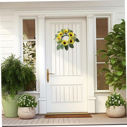 Sunflower Candle Ring 10 Inch Yellow with Leaves White Berry 2PCS in Saudi Arabia