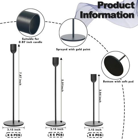 Black Tall Candle Candlestick Holder, Decorative Candlestick Holder for Wedding, Dinning, Party, Fits 3/4 inch Thick Candle&Led Candles in Kuwait