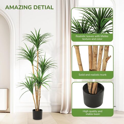 6 Ft Artificial Dracaena Tree, Realistic Fake Dracaena Plant, Tall Dracaena Houseplant for Indoor Décor, Adjustable Lifelike Faux Tree, Ideal for Photo Backdrops, Nursery, Living Room, Office in Kuwait