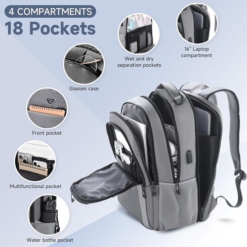 16 Inch TSA Travel Laptop Backpack, Multipocket Business Backpack with RFID Pockets, Airline Approved Personal Item Travel Bag,Water Resistant College Carry On Bag for Men Women Weekender in Saudi Arabia