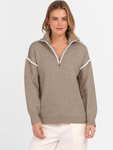 ANRABESS Womens Long Sleeve Quarter Zip Sweaters Fall Business Casual V Neck Collared Knit Pullover Sweater Top Work Shirts in Saudi Arabia