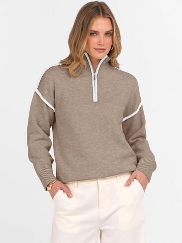 ANRABESS Womens Long Sleeve Quarter Zip Sweaters Fall Business Casual V Neck Collared Knit Pullover Sweater Top Work Shirts in Saudi Arabia