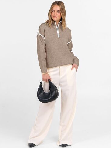 ANRABESS Womens Long Sleeve Quarter Zip Sweaters Fall Business Casual V Neck Collared Knit Pullover Sweater Top Work Shirts in Saudi Arabia