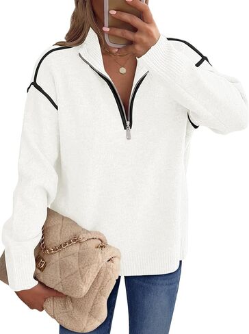 ANRABESS Womens Long Sleeve Quarter Zip Sweaters Fall Business Casual V Neck Collared Knit Pullover Sweater Top Work Shirts in Saudi Arabia