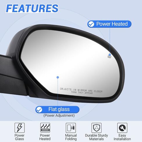 PZ Passenger Side Door Mirror for 2007-2014 Chevy Silverado GMC Sierra 1500 2500HD 3500HD Suburban Tahoe/XL Yukon/Yukon XL Right Power Heated Side Front Mirror Replacement with Manual Folding,Black in Saudi Arabia