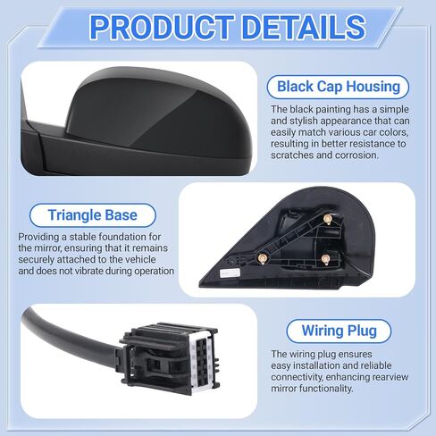 PZ Passenger Side Door Mirror for 2007-2014 Chevy Silverado GMC Sierra 1500 2500HD 3500HD Suburban Tahoe/XL Yukon/Yukon XL Right Power Heated Side Front Mirror Replacement with Manual Folding,Black in Saudi Arabia