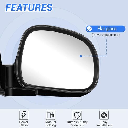 PZ Passenger Side Door Mirror for 2007-2014 Chevy Silverado GMC Sierra 1500 2500HD 3500HD Suburban Tahoe/XL Yukon/Yukon XL Right Power Heated Side Front Mirror Replacement with Manual Folding,Black in Kuwait