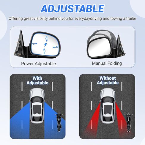 PZ Passenger Side Door Mirror for 2007-2014 Chevy Silverado GMC Sierra 1500 2500HD 3500HD Suburban Tahoe/XL Yukon/Yukon XL Right Power Heated Side Front Mirror Replacement with Manual Folding,Black in Kuwait