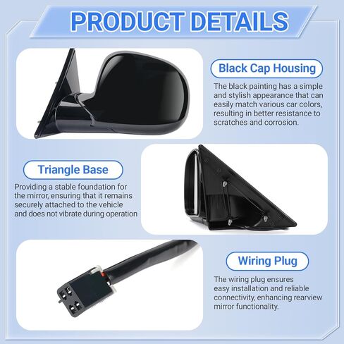 PZ Passenger Side Door Mirror for 2007-2014 Chevy Silverado GMC Sierra 1500 2500HD 3500HD Suburban Tahoe/XL Yukon/Yukon XL Right Power Heated Side Front Mirror Replacement with Manual Folding,Black in Kuwait