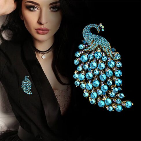 WCRAZYE Rhinestone Peacock Brooch Pin for Women Girls Fashion Exquisite Exaggerated Big Crystal Bird Animal Brooches Lapel Pins Elegant Dress Accessories Wedding Christmas Birthday Jewelry Gift in Saudi Arabia