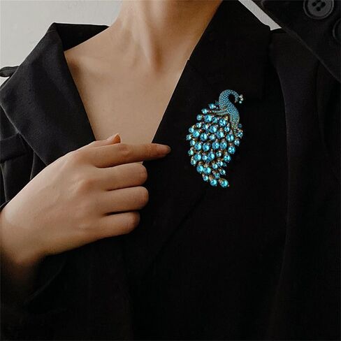 WCRAZYE Rhinestone Peacock Brooch Pin for Women Girls Fashion Exquisite Exaggerated Big Crystal Bird Animal Brooches Lapel Pins Elegant Dress Accessories Wedding Christmas Birthday Jewelry Gift in Saudi Arabia