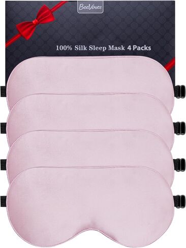 BeeVines Sleep Mask, 4 Pack 100% Real Natural Pure Silk Eye Masks with Adjustable Strap for Sleeping, Mulberry Silk Eye Sleep Shade Cover, Block Light Reduces Puffy Eyes Traveling Gifts (4 Packs) in Kuwait