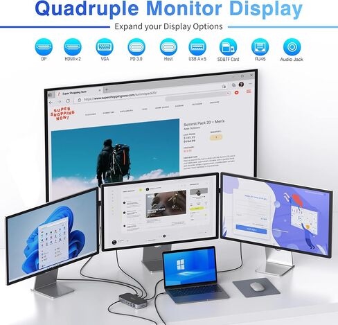 MOKiN Laptop Docking Station,16 in 1 Docking Station USB C Dock Triple Monitor,USB C Docking Station with 3 HDMI,PD 100W, USB 3.1/3.0/2.0,RJ 45 Ethernet,SD/TF,Audio for Dell/HP/Lenovo,Matte Black in Saudi Arabia