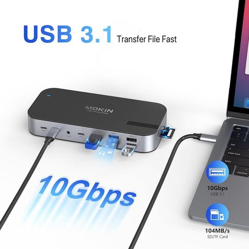 MOKiN Laptop Docking Station,16 in 1 Docking Station USB C Dock Triple Monitor,USB C Docking Station with 3 HDMI,PD 100W, USB 3.1/3.0/2.0,RJ 45 Ethernet,SD/TF,Audio for Dell/HP/Lenovo,Matte Black in Saudi Arabia