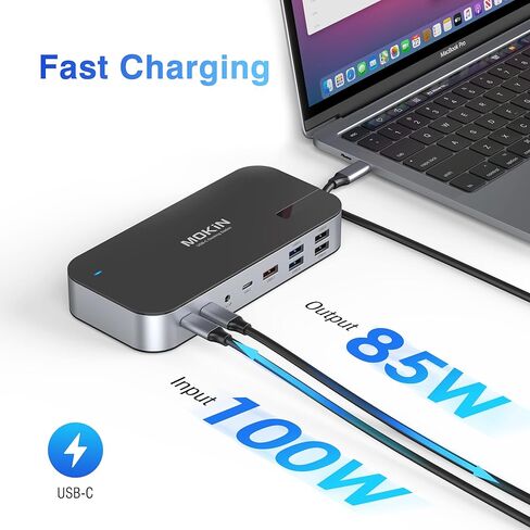 MOKiN Laptop Docking Station,16 in 1 Docking Station USB C Dock Triple Monitor,USB C Docking Station with 3 HDMI,PD 100W, USB 3.1/3.0/2.0,RJ 45 Ethernet,SD/TF,Audio for Dell/HP/Lenovo,Matte Black in Saudi Arabia