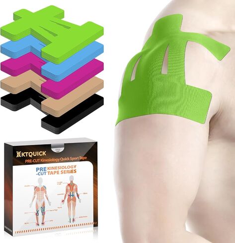 Kinesiology Tape for Shoulder, 12 Count Shoulder Tape Precut, KTQUICK Original Cotton Waterproof & Breathable, Enhance Elastic Kinesiology Athletic Tape for Shoulder Support and Muscle Sports in Kuwait