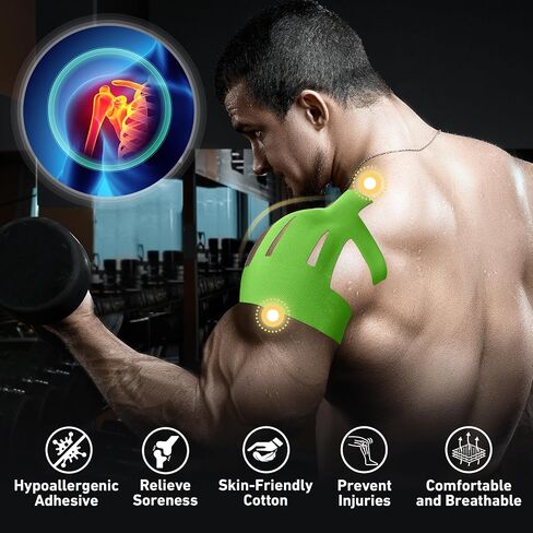 Kinesiology Tape for Shoulder, 12 Count Shoulder Tape Precut, KTQUICK Original Cotton Waterproof & Breathable, Enhance Elastic Kinesiology Athletic Tape for Shoulder Support and Muscle Sports in Kuwait