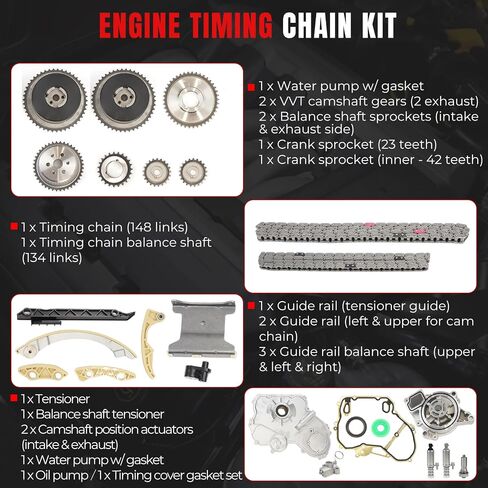 Engine Timing Chain Kit Water Oil Pump VCT Actuator Guide Rail Sprocket Compatible With Buick Lacrosse Regal Verano GMC Terrain Chevy Captiva Cobalt Equinox Malibu Impala 2.4L 2.2L Replace 94201S in Saudi Arabia