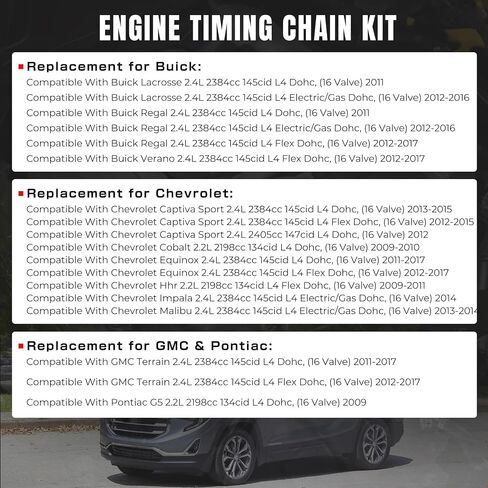 Engine Timing Chain Kit Water Oil Pump VCT Actuator Guide Rail Sprocket Compatible With Buick Lacrosse Regal Verano GMC Terrain Chevy Captiva Cobalt Equinox Malibu Impala 2.4L 2.2L Replace 94201S in Saudi Arabia