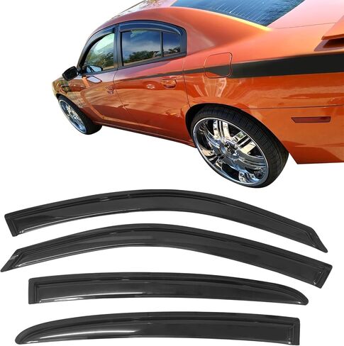 Tape on External Window Visors Compatible with 2011-2023 Dodge Charger, Slim Style Acrylic Black Sun Rain Guards Cover by IKON MOTORSPORTS, 2012 2013 2014 2015 2016 2017 2018 2019 2020 2021 in Saudi Arabia