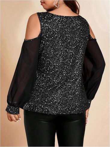 WDIRARA Women's Plus Size Floral Embroidered Tees Sheer Mesh T Shirt Cold Shoulder Long Sleeve Tops in Saudi Arabia