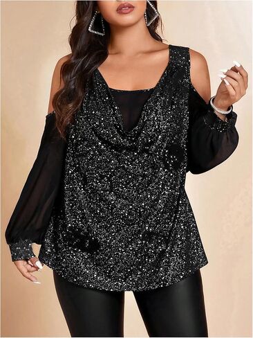 WDIRARA Women's Plus Size Floral Embroidered Tees Sheer Mesh T Shirt Cold Shoulder Long Sleeve Tops in Saudi Arabia