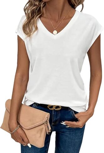 Avanova Women New York Graphic Cap Sleeve V Neck T Shirt Loose Casual Summer Tee in Saudi Arabia