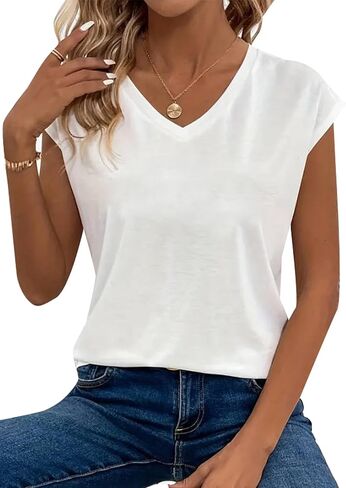 Avanova Women New York Graphic Cap Sleeve V Neck T Shirt Loose Casual Summer Tee in Saudi Arabia