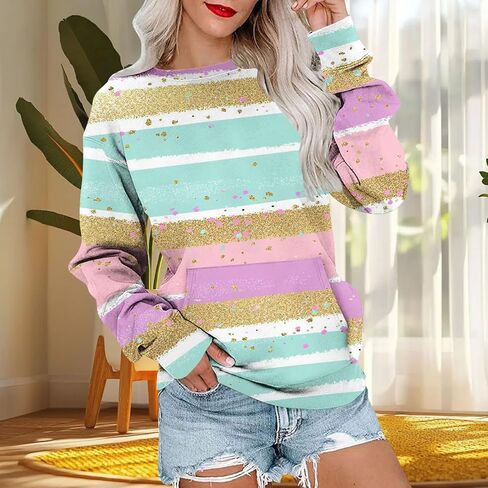 Crewneck Sweatshirts Women Cute Color Block Tops Relaxed Fit Long Sleeve Y2K Shirt Casual Cotton Pullovers 2025 Fall in Saudi Arabia