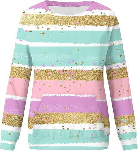 Crewneck Sweatshirts Women Cute Color Block Tops Relaxed Fit Long Sleeve Y2K Shirt Casual Cotton Pullovers 2025 Fall in Saudi Arabia
