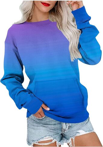 Crewneck Sweatshirts Women Cute Color Block Tops Relaxed Fit Long Sleeve Y2K Shirt Casual Cotton Pullovers 2025 Fall in Saudi Arabia