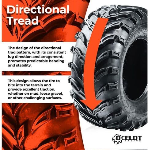 Ocelot Mars-A Utility ATV/UTV Tire, 6 Ply Quad or Side By Side ATV Tire, V-Angled Power Treads, 26x11x12 ATV Tire, 26x11x12 UTV Tires, Plow Through Mud and Sand, Ride Over Hard Surfaces in Saudi Arabia