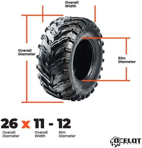 Ocelot Mars-A Utility ATV/UTV Tire, 6 Ply Quad or Side By Side ATV Tire, V-Angled Power Treads, 26x11x12 ATV Tire, 26x11x12 UTV Tires, Plow Through Mud and Sand, Ride Over Hard Surfaces in Saudi Arabia
