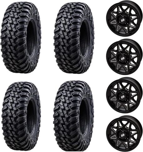 مجموعة من أربعة 28x10x14 tusk terrabite إطارات UTV شعاعي 8 -ply مركب على عجلات tusk tintic - لآلات cfmoto - 4/110 نمط الترباس - يشمل مانع التسرب (الأسود المطحون) in Saudi Arabia