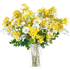 Artificial Daisies Lilac Wildflowers Yellow and White Artificial Flowers, 7pcs Spring Summer Flowers for Indoor Vase Outdoor Garden, 14" Faux Wildflowers Bundles for Home Decor with Lily of The Valley in Saudi Arabia