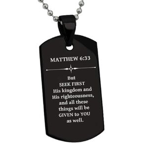 Stainless Steel Seek First Matthew 6:33 Dog Tag Pendant Necklace in Saudi Arabia