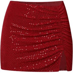 SOLY HUX Women's Sequin Sparkly Skirt High Waisted Ruched Split Hem Going Out Mini Skirts in Kuwait