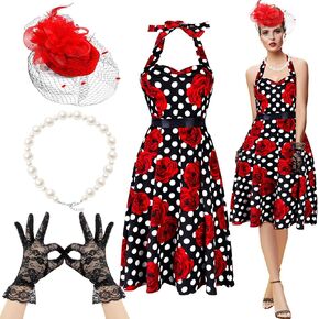 JenPen 5 Pcs Vintage Polka Dot Dress, Retro Swing Dress for Women 2025 Tea Party Costume for Derby Cocktail in Saudi Arabia