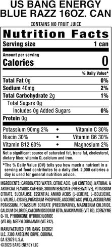 Bang Energy Blue Razz, Sugar-Free Energy Drink, 16-Ounce (Pack of 12) in Saudi Arabia