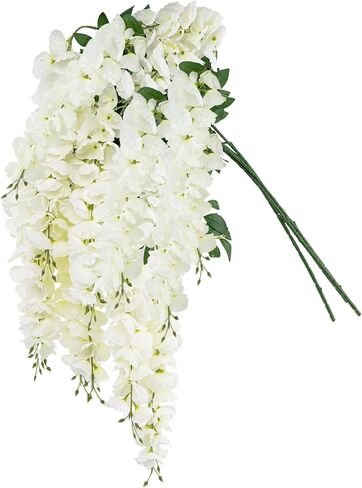 4pcs Artificial Wisteria Flowers 37in Fake Wisteria Rattan Hanging Garland Silk Flowers String for Wedding Party Wall Home Decor(White) in Saudi Arabia