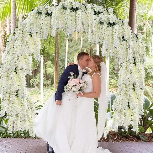 4pcs Artificial Wisteria Flowers 37in Fake Wisteria Rattan Hanging Garland Silk Flowers String for Wedding Party Wall Home Decor(White) in Saudi Arabia